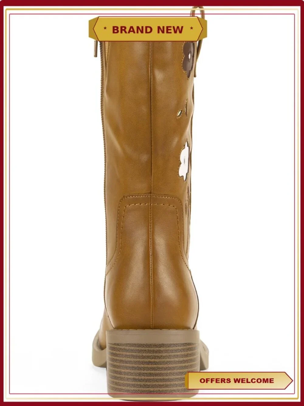 Women's Floral Mid Calf Boots with Side Zip